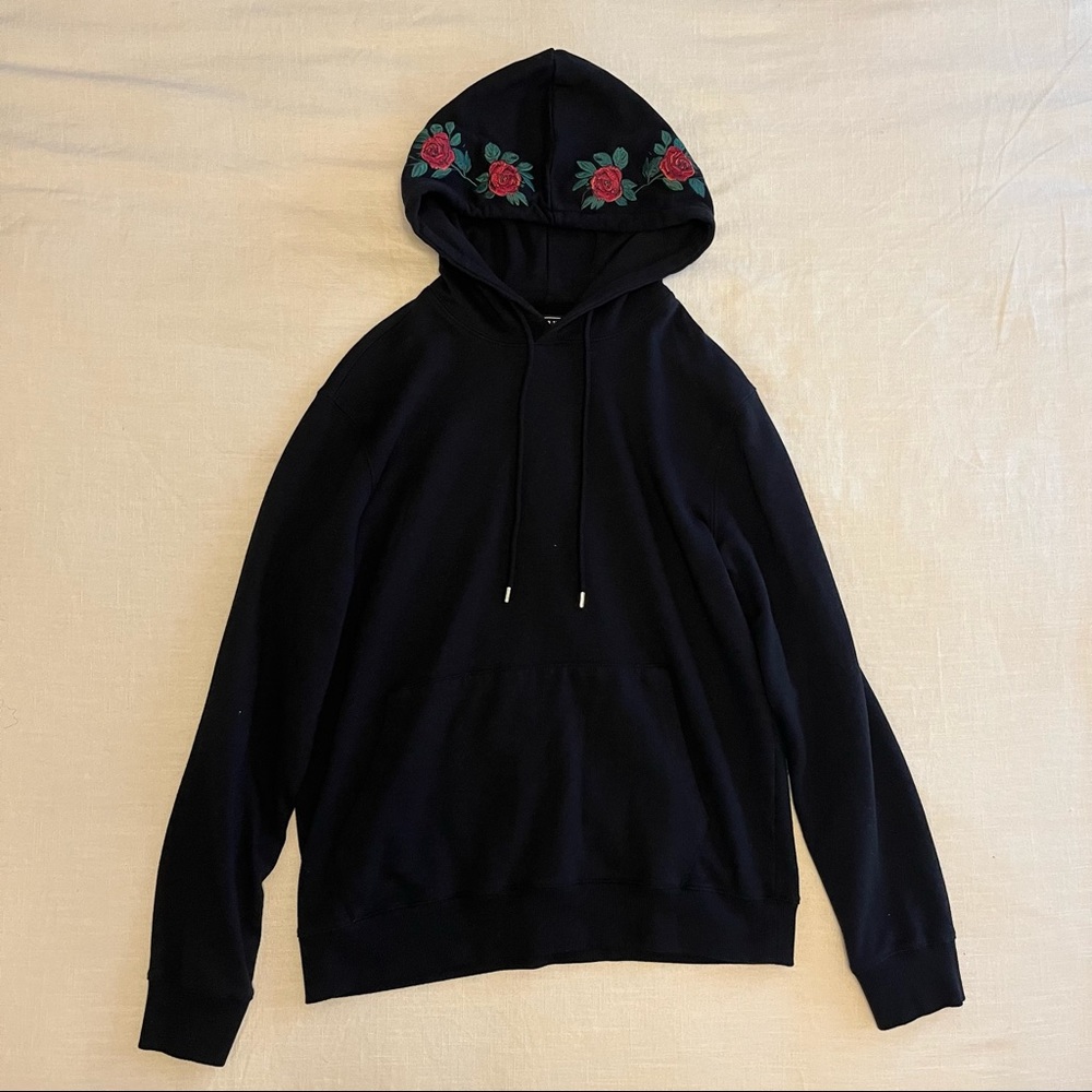 Forever 21 Black Hoodie with Rose details on the hat. - Mens Medium